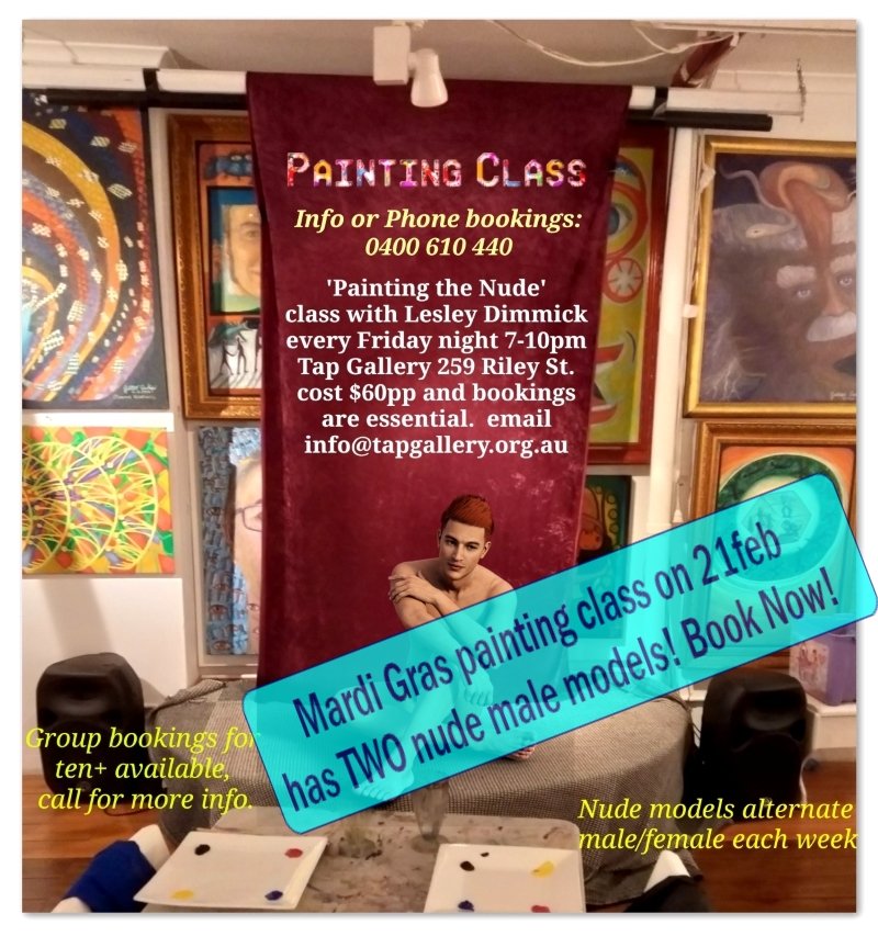 Painting class subject two nude men for madigras